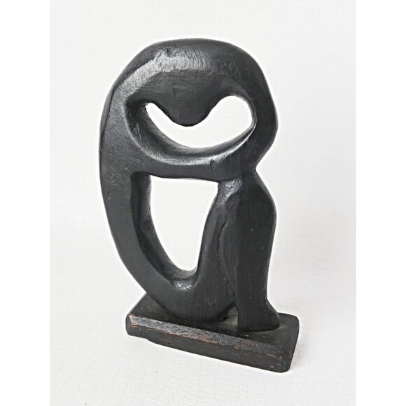 2 Hand-Carved Wood Sculptures Abstract Kissing Couple & Woman - Picture 2 of 6